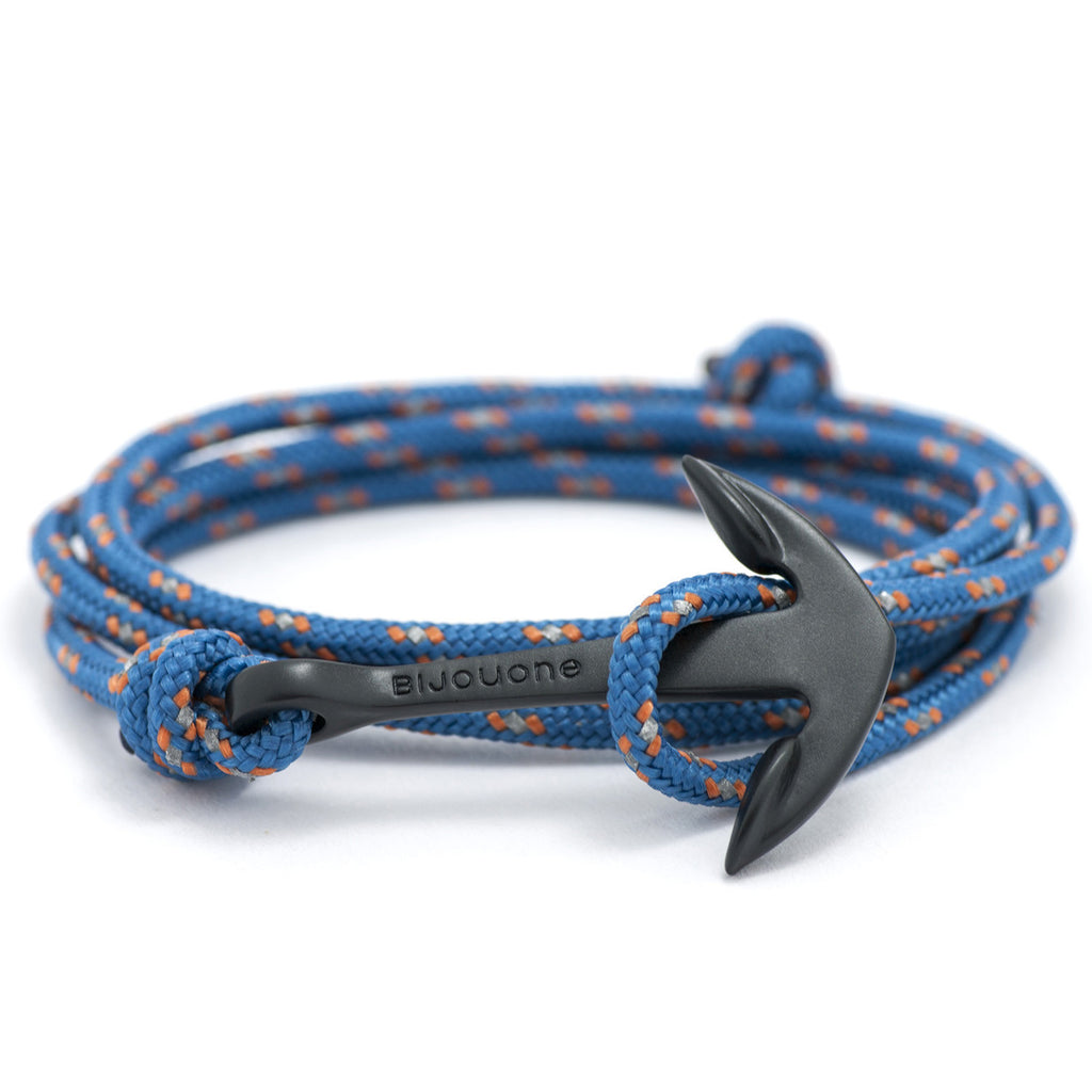 Matte Black Anchor On Caribbean Rope Bracelet - BIJOUONE