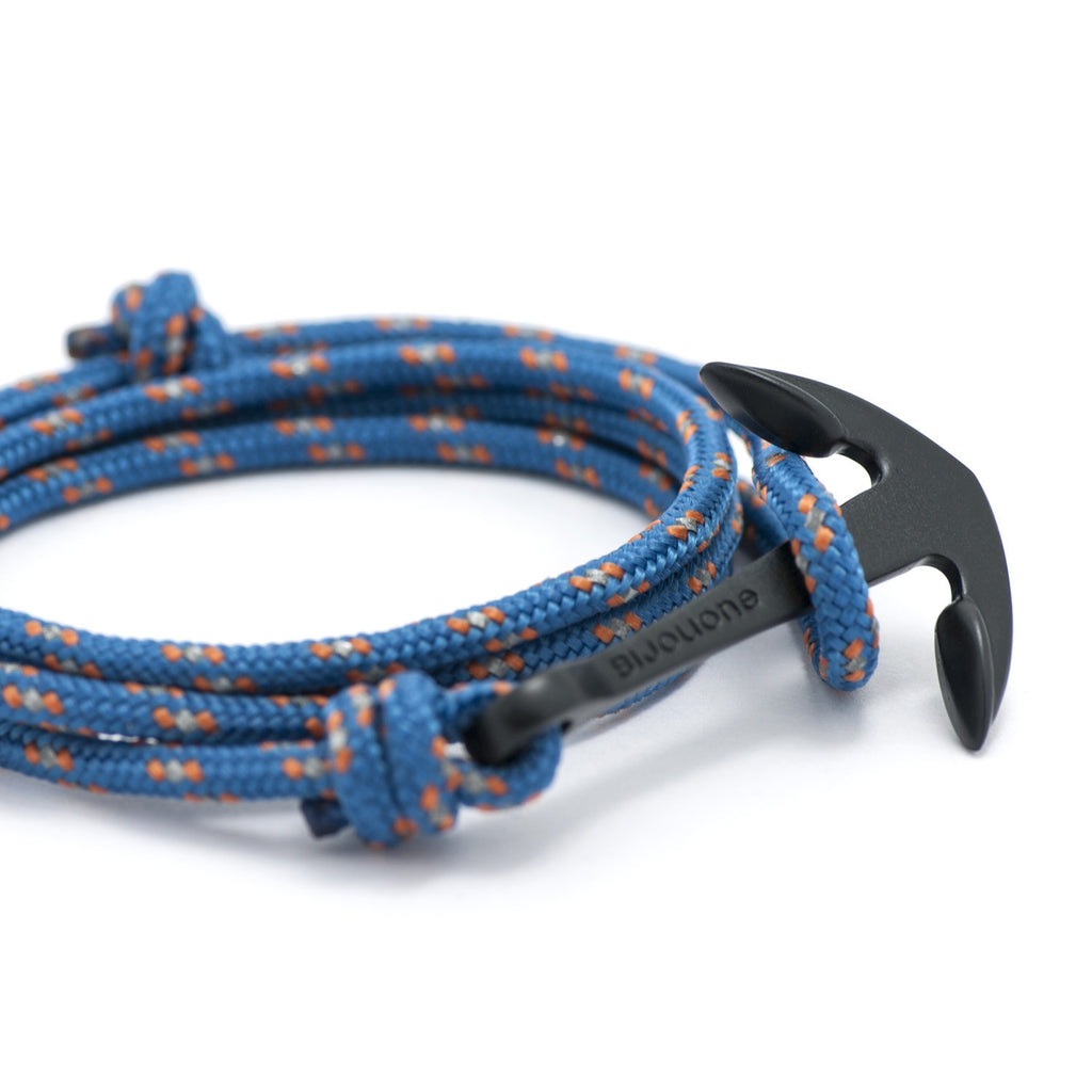 Matte Black Anchor On Caribbean Rope Bracelet - BIJOUONE