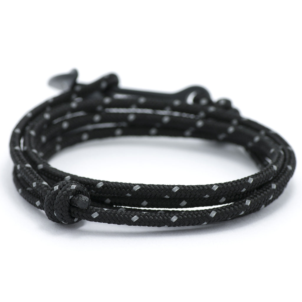 Matte Black Anchor On Black Reflective Rope Bracelet - BIJOUONE