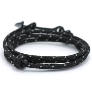 Matte Black Anchor On Black Reflective Rope Bracelet - BIJOUONE