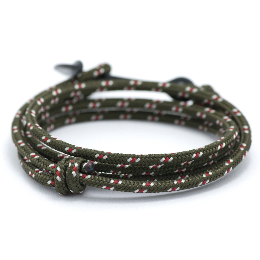 Matte Black Anchor On Olive Rope Bracelet - BIJOUONE