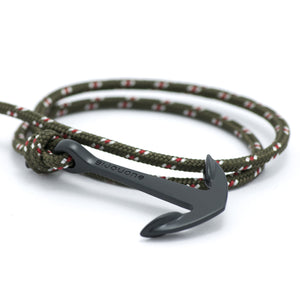 Matte Black Anchor On Olive Rope Bracelet - BIJOUONE
