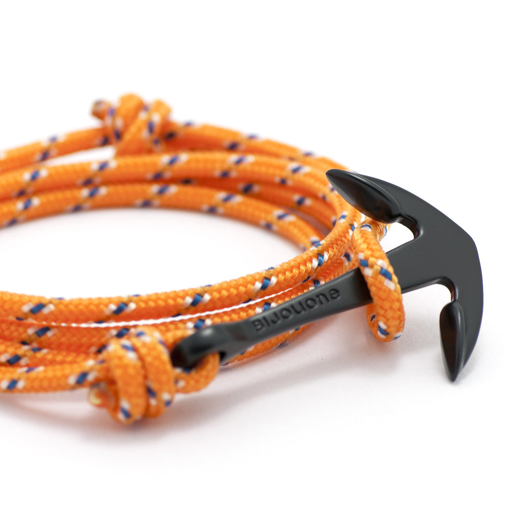 Matte Black Anchor On Orange Rope Bracelet - BIJOUONE