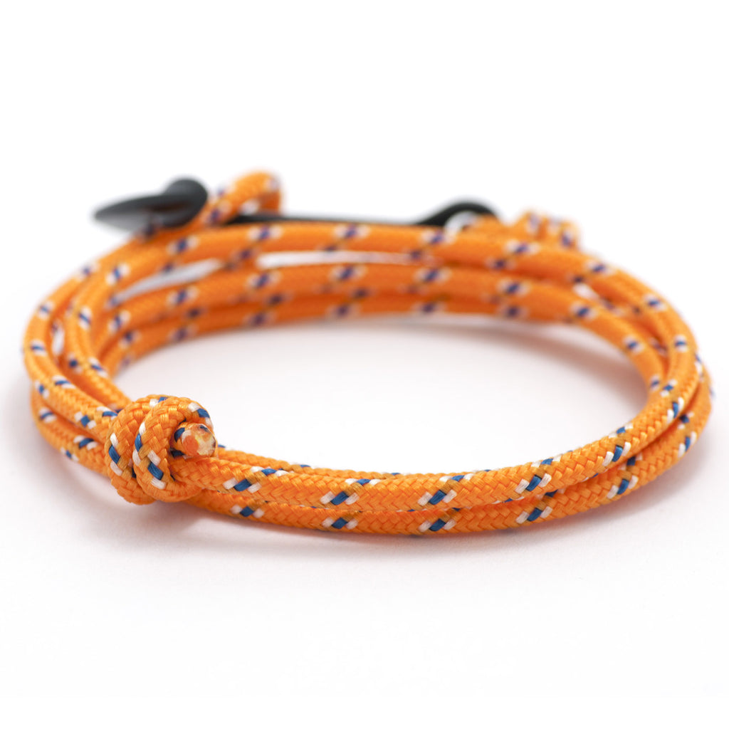Matte Black Anchor On Orange Rope Bracelet - BIJOUONE