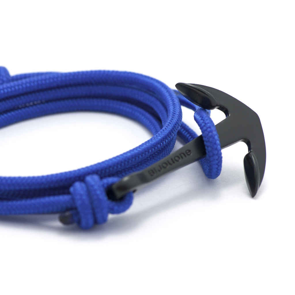 Matte Black Anchor On Solid Blue Rope Bracelet - BIJOUONE