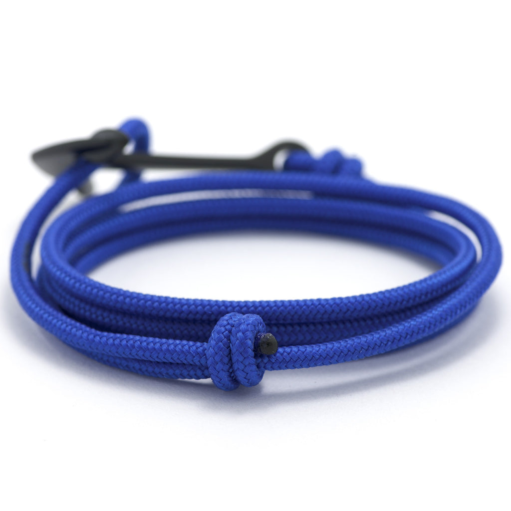 Matte Black Anchor On Solid Blue Rope Bracelet - BIJOUONE