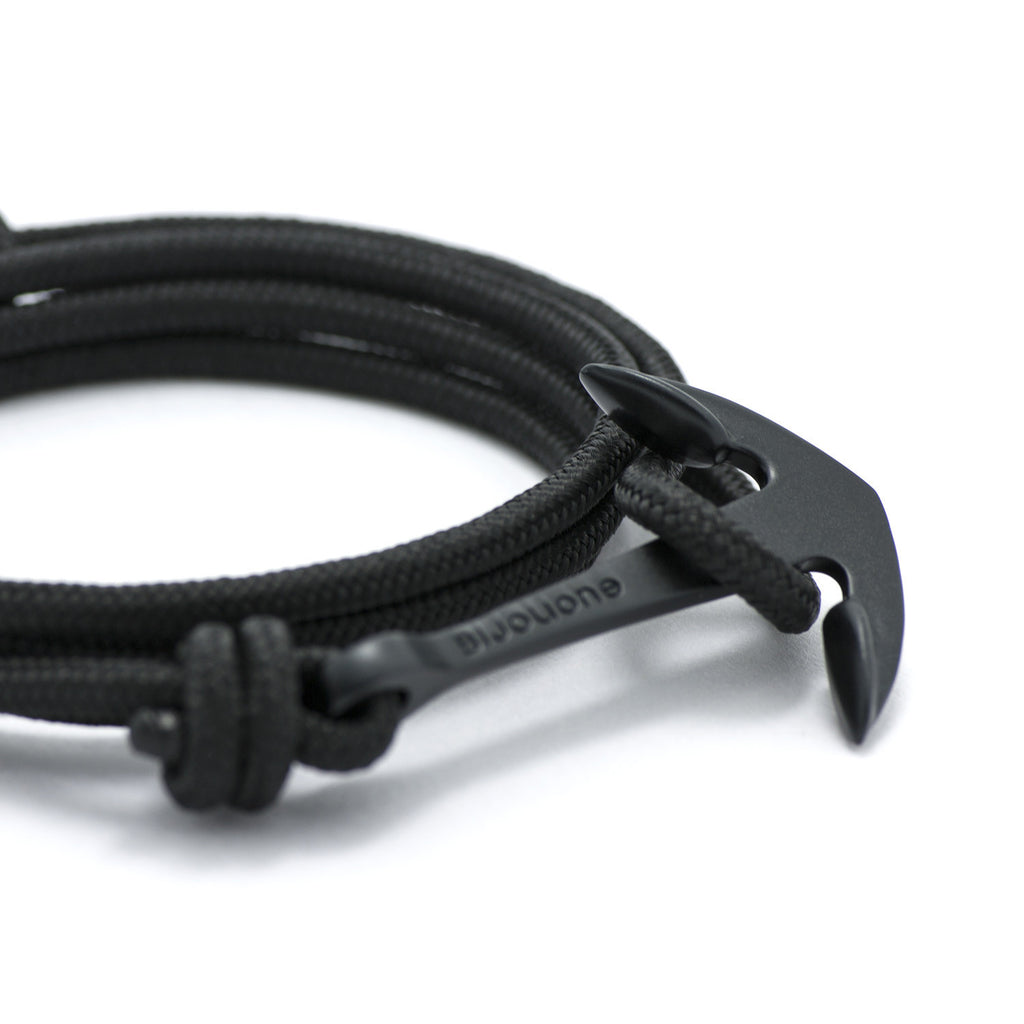 Matte Black Anchor On Solid Black Rope Bracelet - BIJOUONE