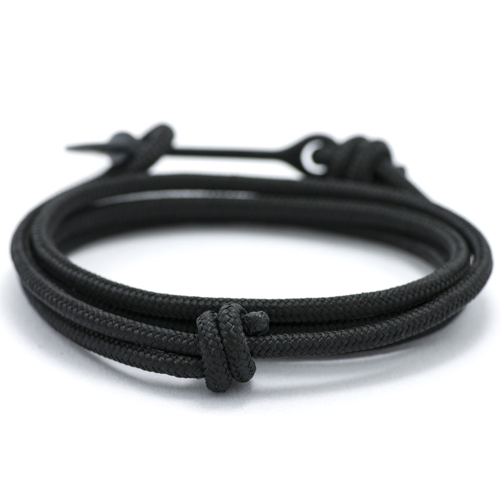 Matte Black Anchor On Solid Black Rope Bracelet - BIJOUONE