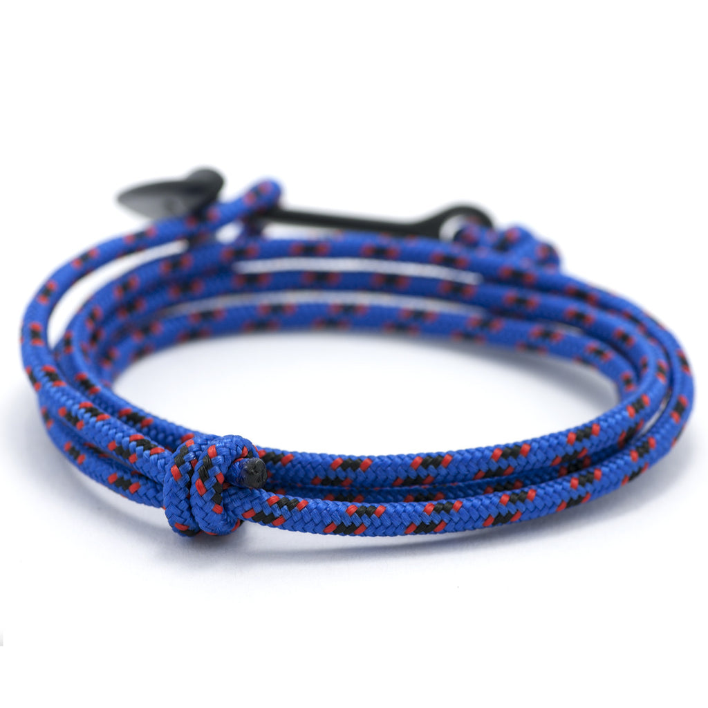 Matte Black Anchor On Blue & Red Rope Bracelet - BIJOUONE