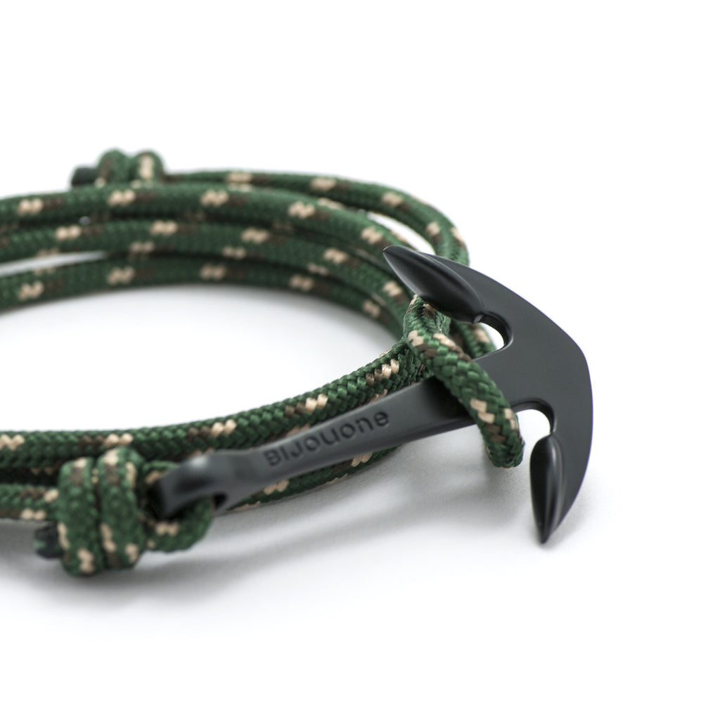 Matte Black Anchor On Hunter Green Rope Bracelet - BIJOUONE