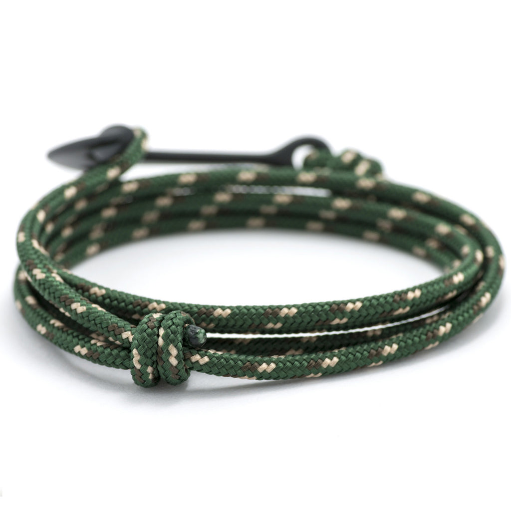 Matte Black Anchor On Hunter Green Rope Bracelet - BIJOUONE