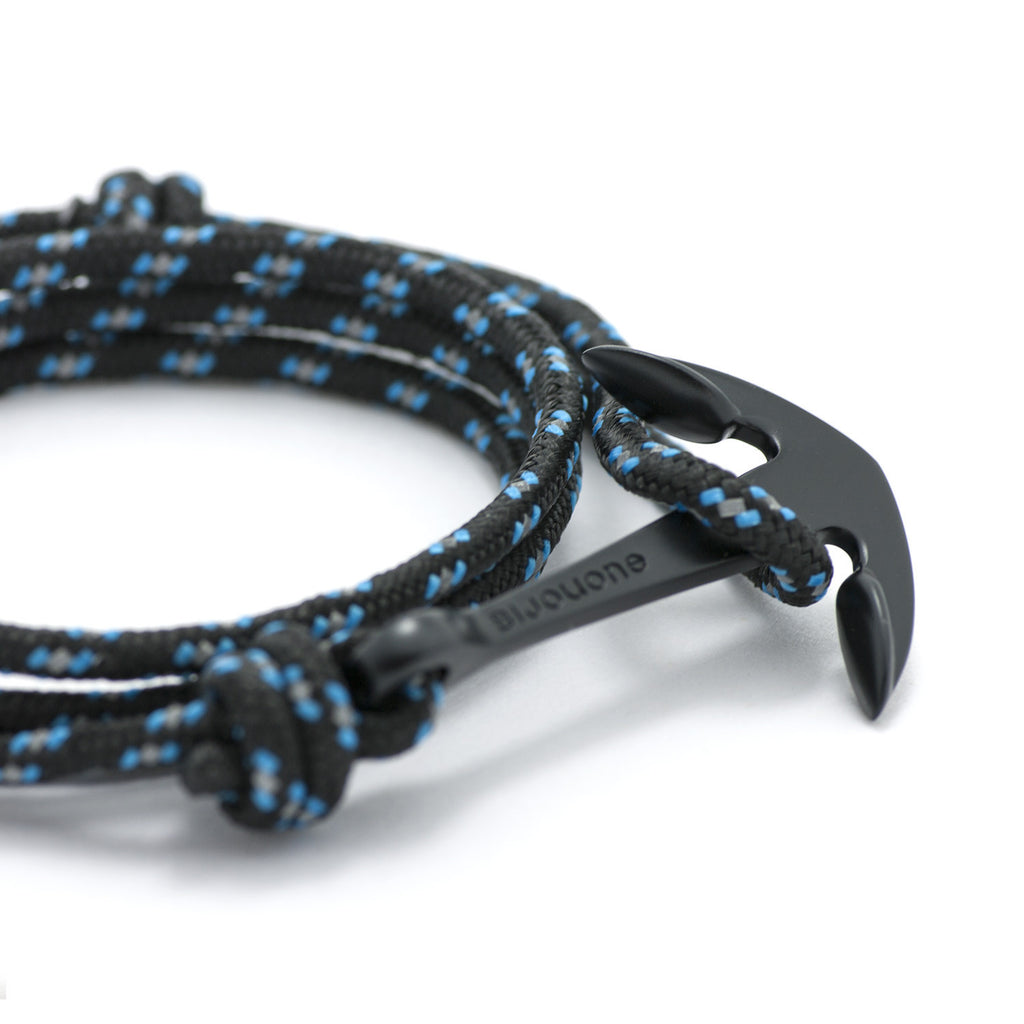 Matte Black Anchor On Black & Blue Rope Bracelet - BIJOUONE