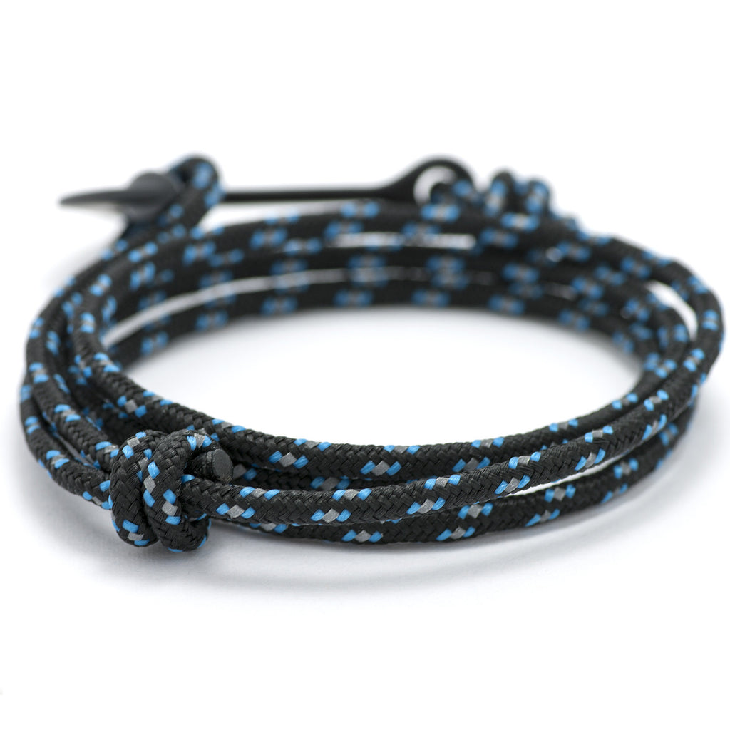 Matte Black Anchor On Black & Blue Rope Bracelet - BIJOUONE
