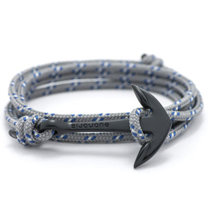Matte Black Anchor On Gray & Blue Rope Bracelet - BIJOUONE