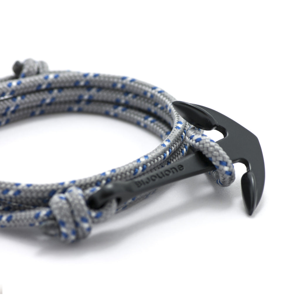 Matte Black Anchor On Gray & Blue Rope Bracelet - BIJOUONE