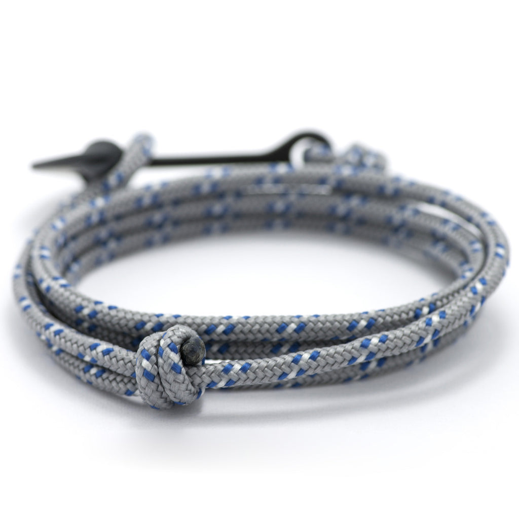 Matte Black Anchor On Gray & Blue Rope Bracelet - BIJOUONE