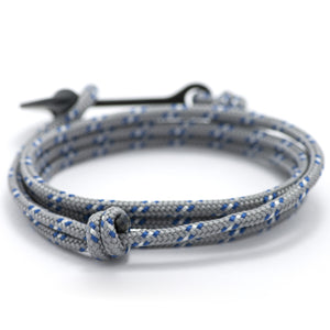 Matte Black Anchor On Gray & Blue Rope Bracelet - BIJOUONE