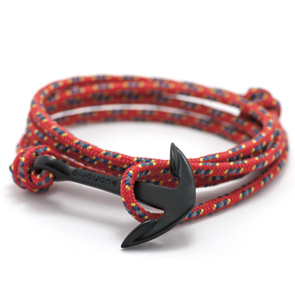 Matte Black Anchor On Red & Blue Rope Bracelet - BIJOUONE