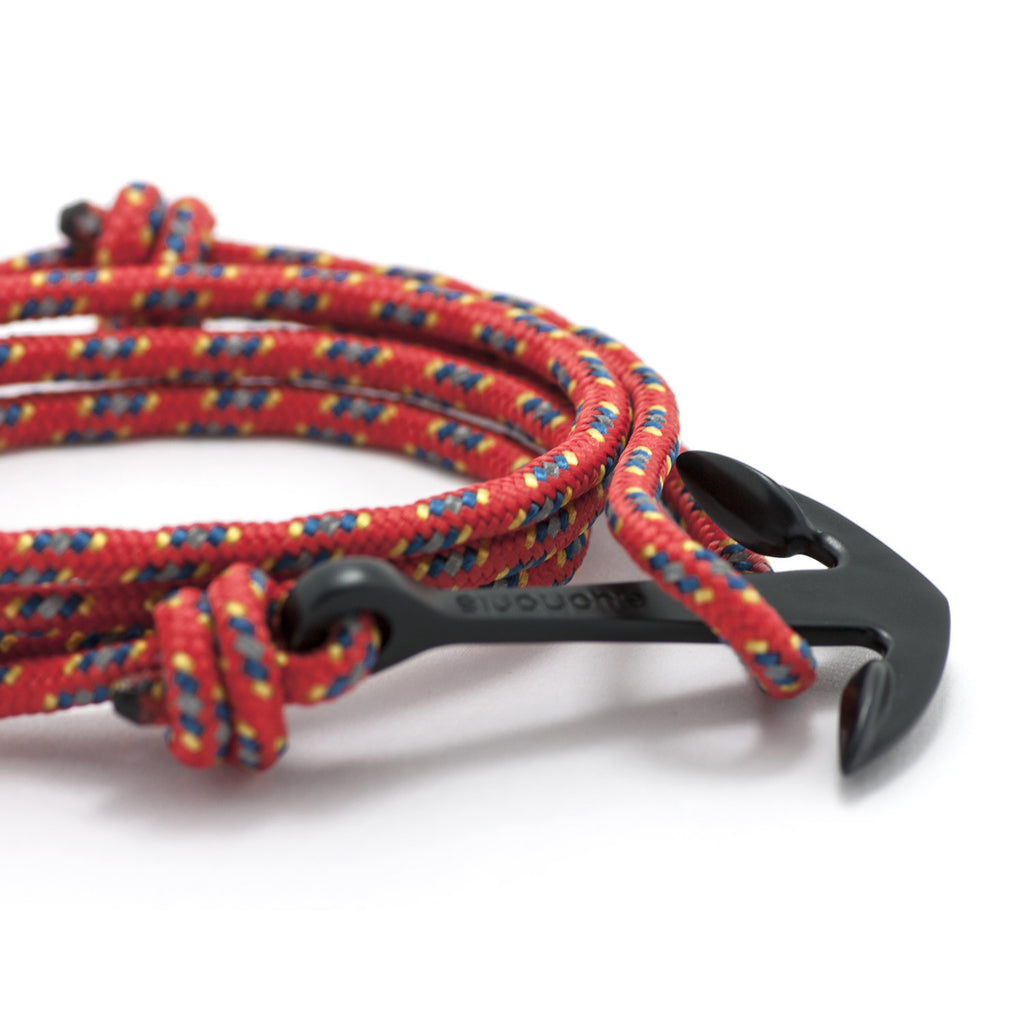 Matte Black Anchor On Red & Blue Rope Bracelet - BIJOUONE