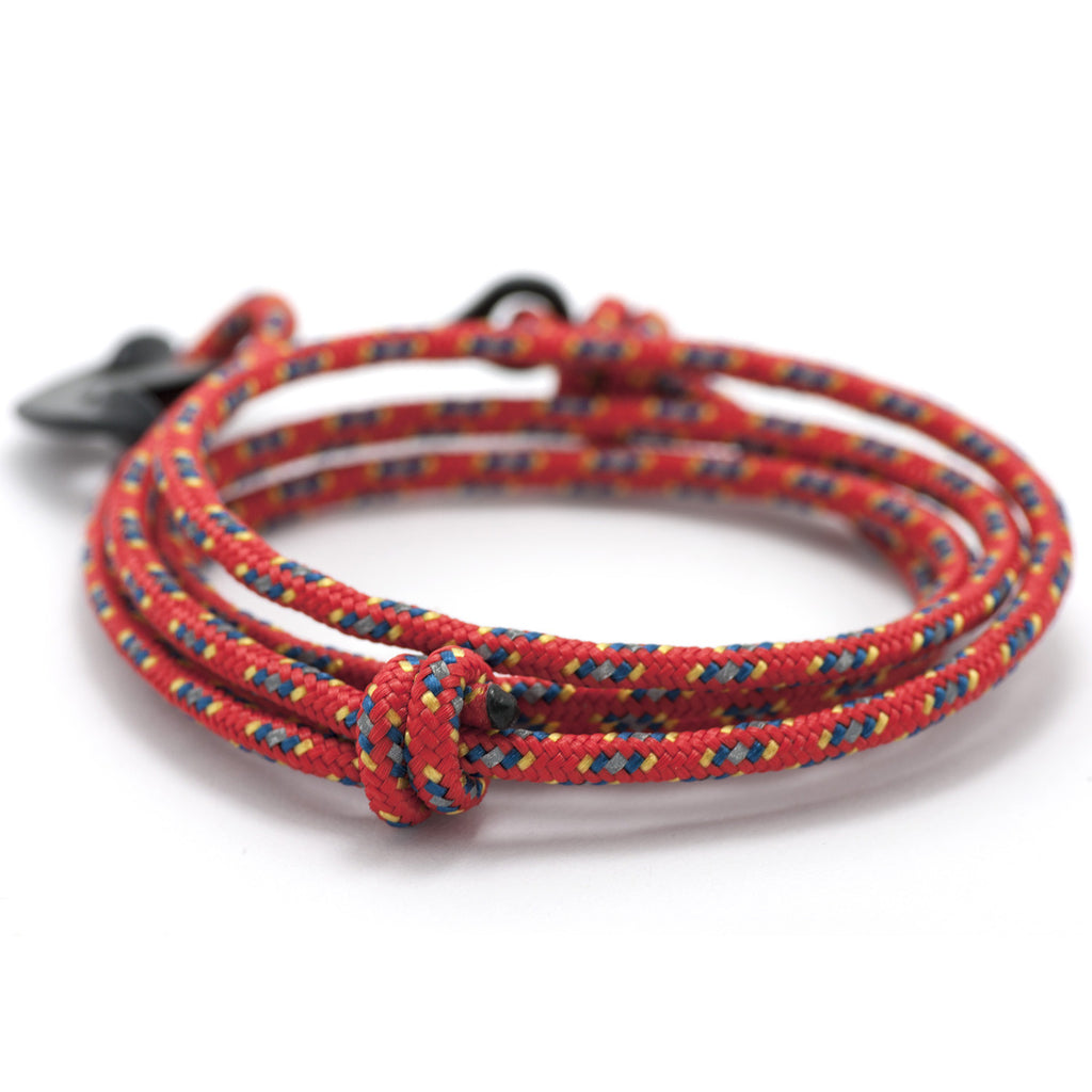 Matte Black Anchor On Red & Blue Rope Bracelet - BIJOUONE