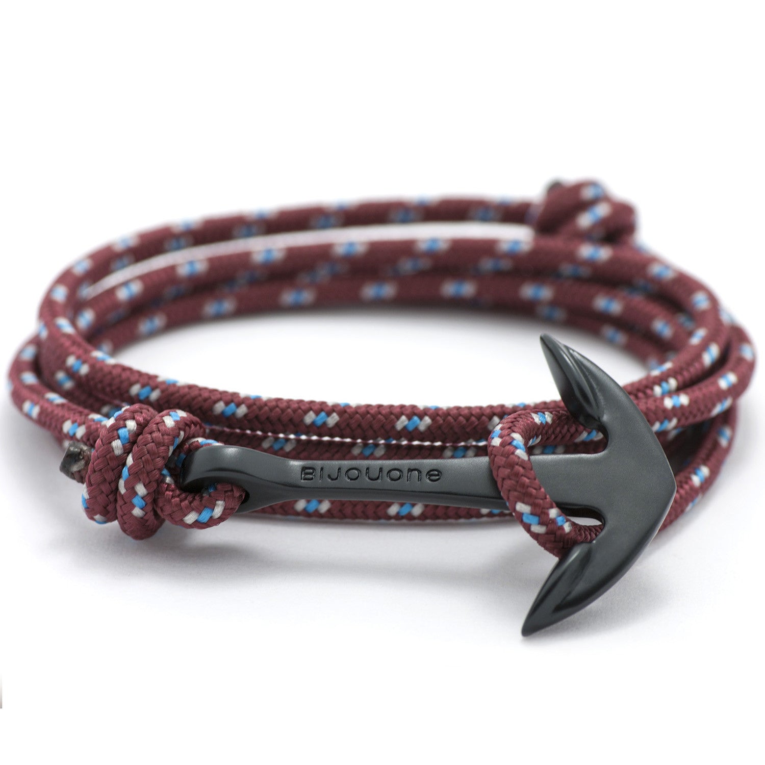 Matte Black Anchor On Burgundy Rope Bracelet - BIJOUONE