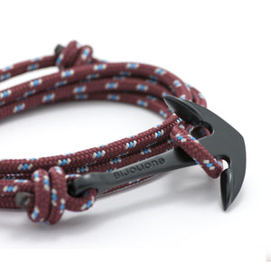 Matte Black Anchor On Burgundy Rope Bracelet - BIJOUONE