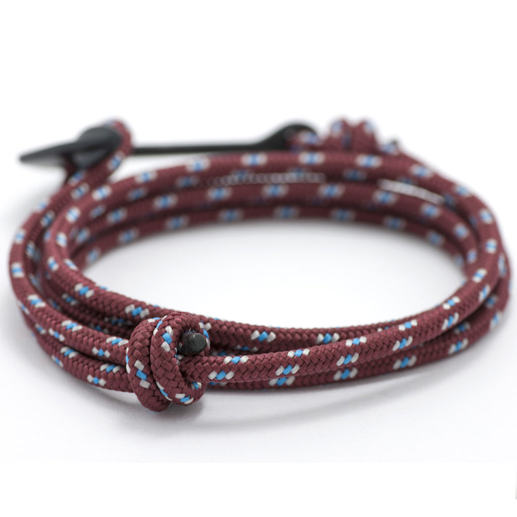 Matte Black Anchor On Burgundy Rope Bracelet - BIJOUONE