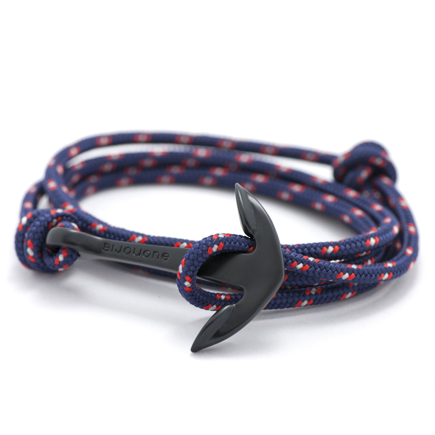 Matte Black Anchor On Navy Rope Bracelet - BIJOUONE