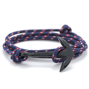 Matte Black Anchor On Navy Rope Bracelet - BIJOUONE