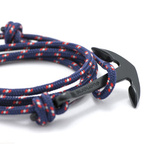 Matte Black Anchor On Navy Rope Bracelet - BIJOUONE