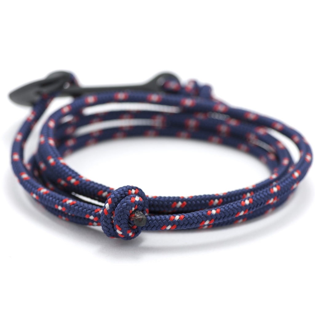 Matte Black Anchor On Navy Rope Bracelet - BIJOUONE