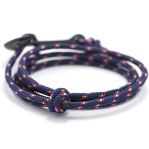 Matte Black Anchor On Navy Rope Bracelet - BIJOUONE