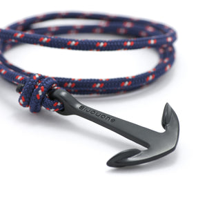 Matte Black Anchor On Navy Rope Bracelet - BIJOUONE