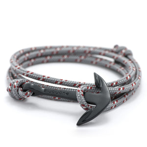 Matte Black Anchor On Gray & Red Rope Bracelet - BIJOUONE