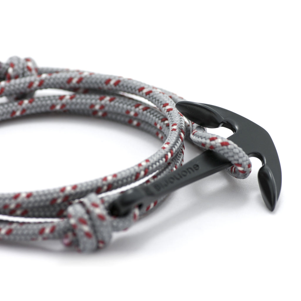Matte Black Anchor On Gray & Red Rope Bracelet - BIJOUONE