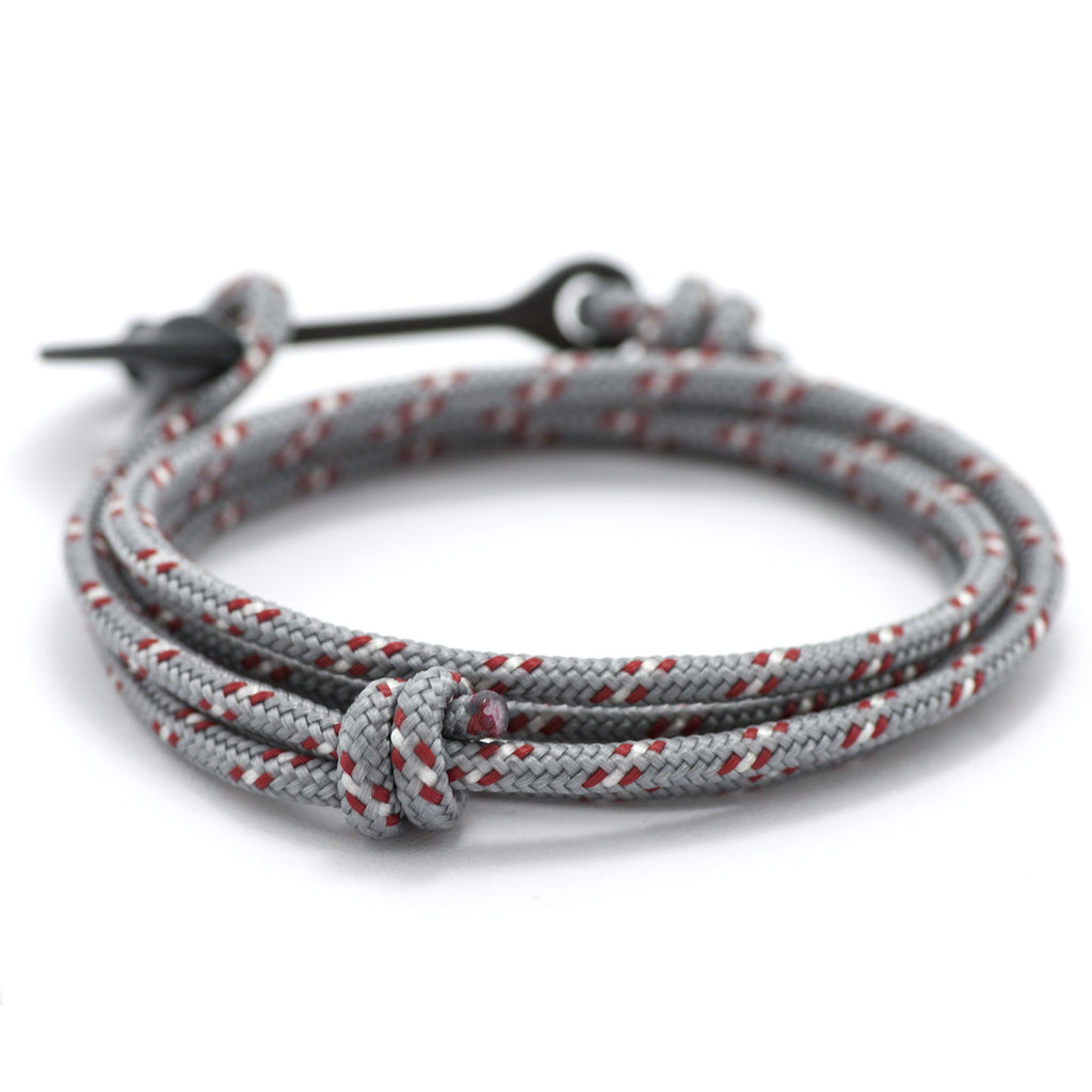 Matte Black Anchor On Gray & Red Rope Bracelet - BIJOUONE