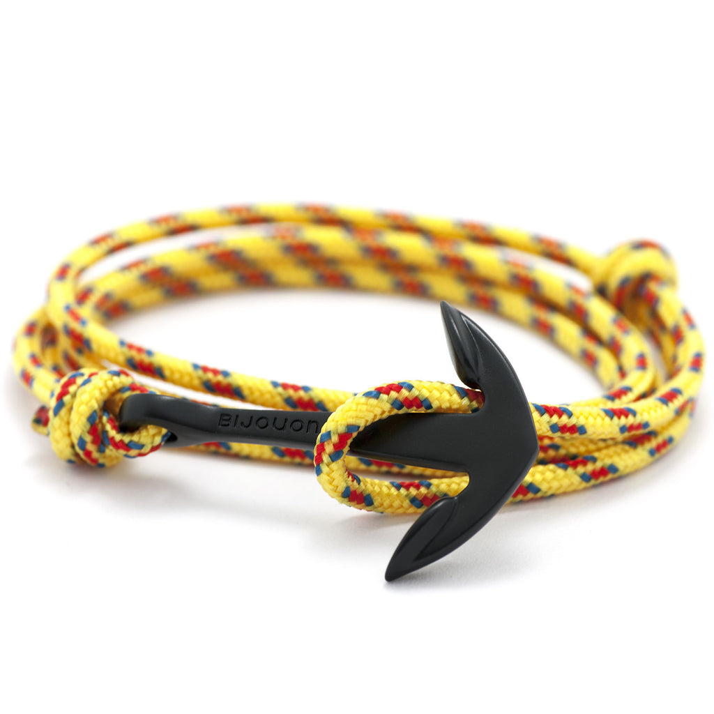 Matte Black Anchor On Yellow Rope Bracelet - BIJOUONE