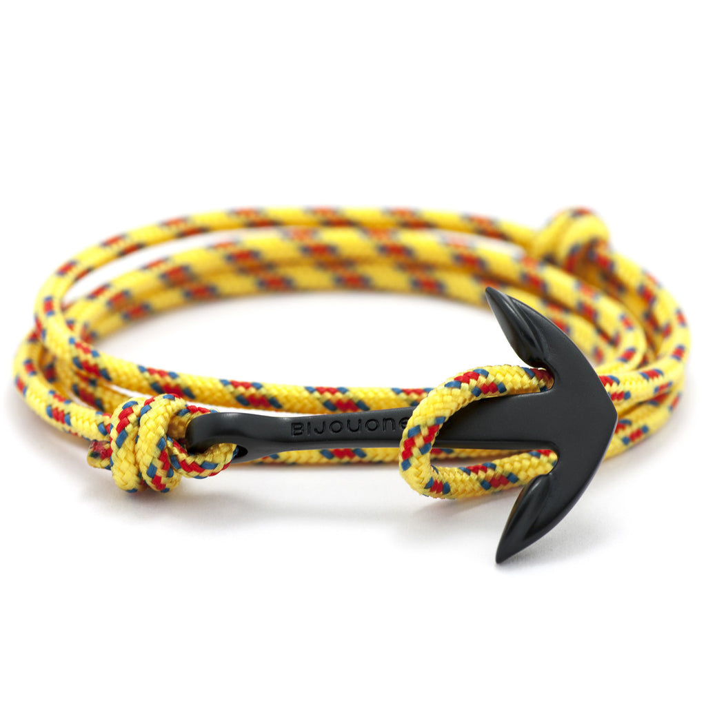 Matte Black Anchor On Yellow Rope Bracelet - BIJOUONE