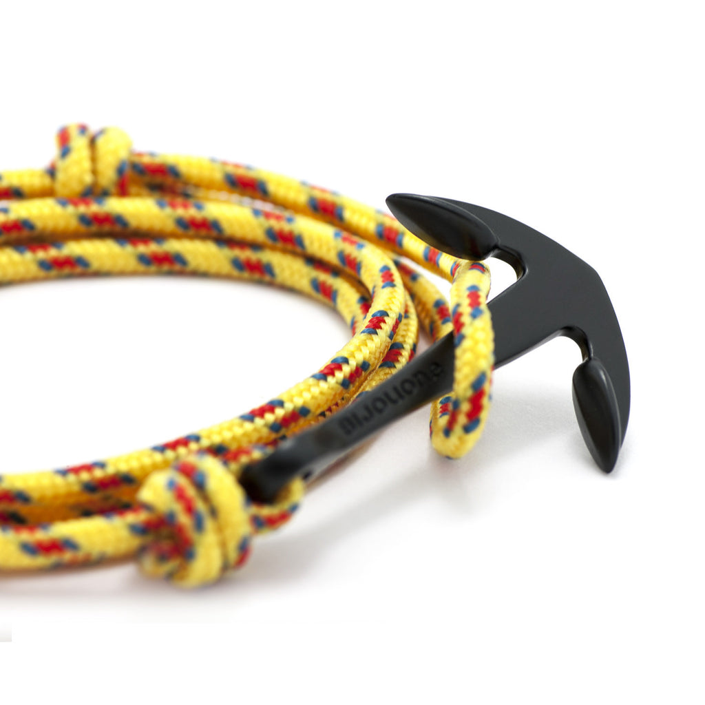 Matte Black Anchor On Yellow Rope Bracelet - BIJOUONE