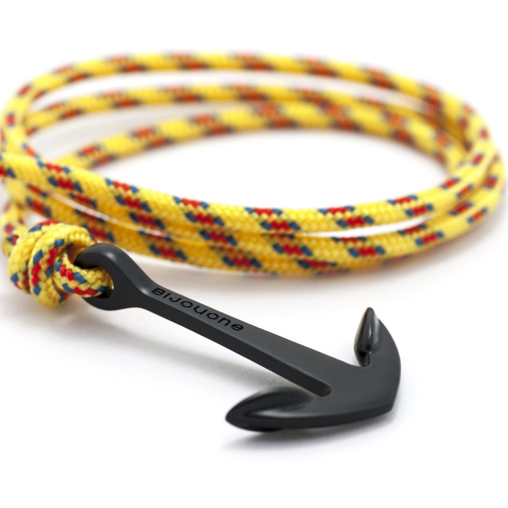 Matte Black Anchor On Yellow Rope Bracelet - BIJOUONE