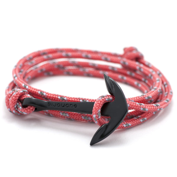 Matte Black Anchor On Salmon Rope Bracelet - BIJOUONE