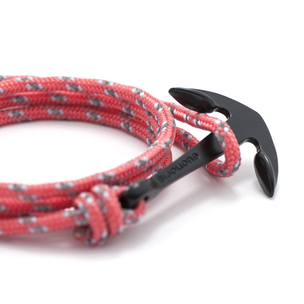 Matte Black Anchor On Salmon Rope Bracelet - BIJOUONE