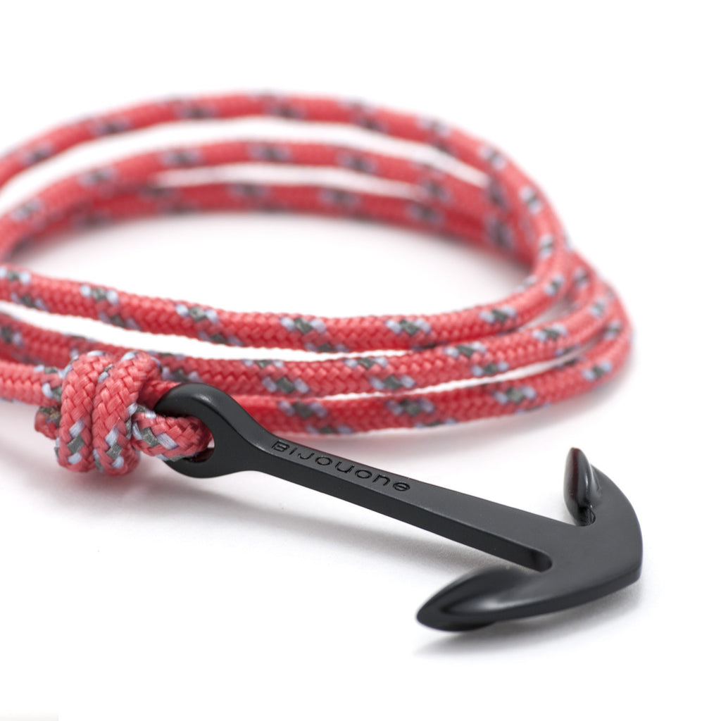 Matte Black Anchor On Salmon Rope Bracelet - BIJOUONE