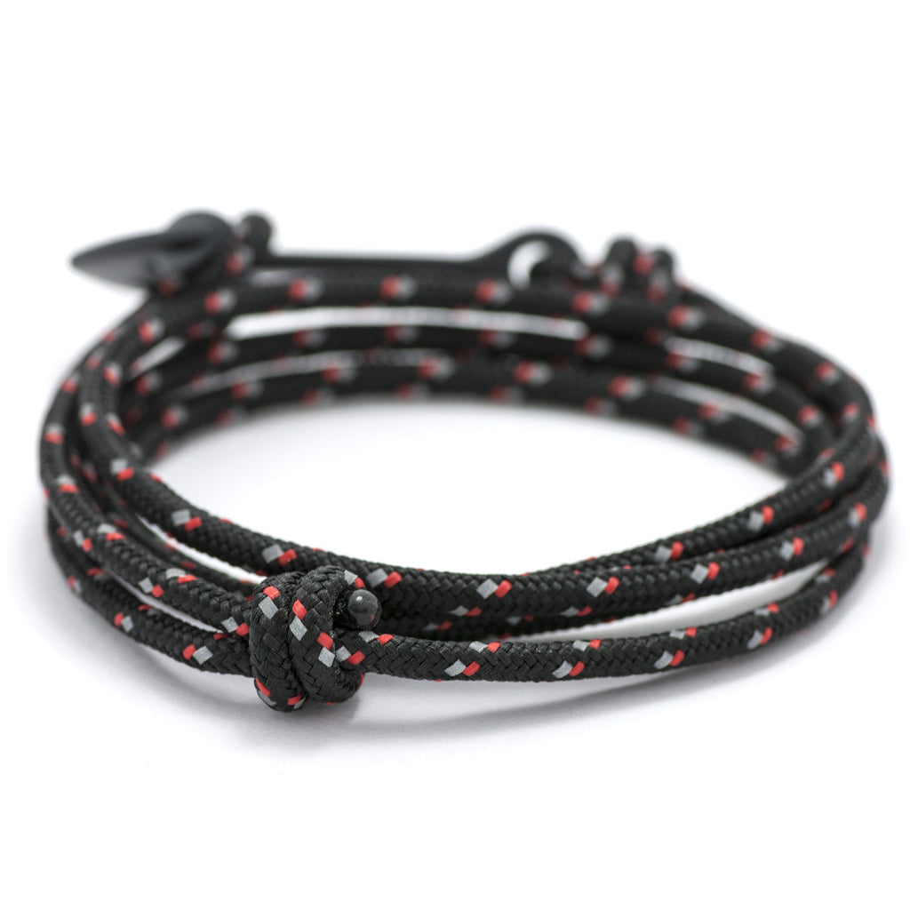 Matte Black Anchor On Black & Red Rope Bracelet - BIJOUONE