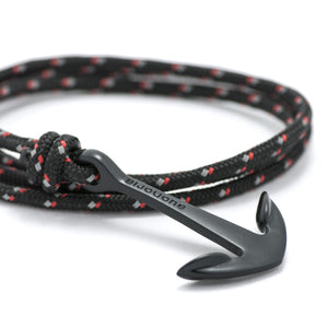 Matte Black Anchor On Black & Red Rope Bracelet - BIJOUONE