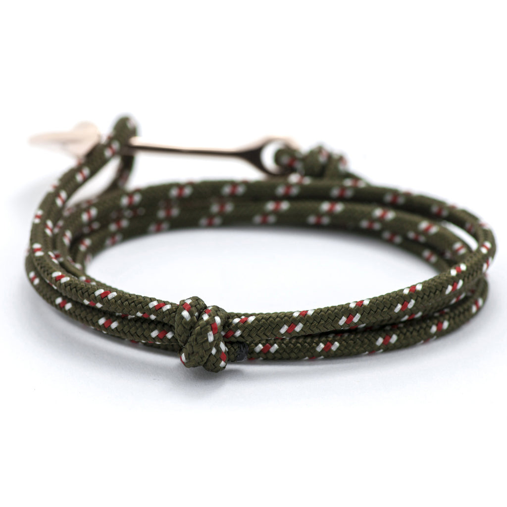 Rose Gold Anchor On Olive Rope Bracelet - BIJOUONE