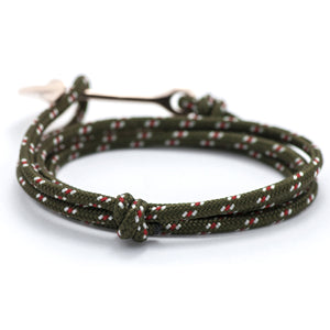 Rose Gold Anchor On Olive Rope Bracelet - BIJOUONE
