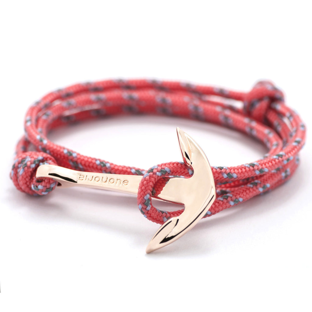 Rose Gold Anchor On Salmon Rope Bracelet - BIJOUONE