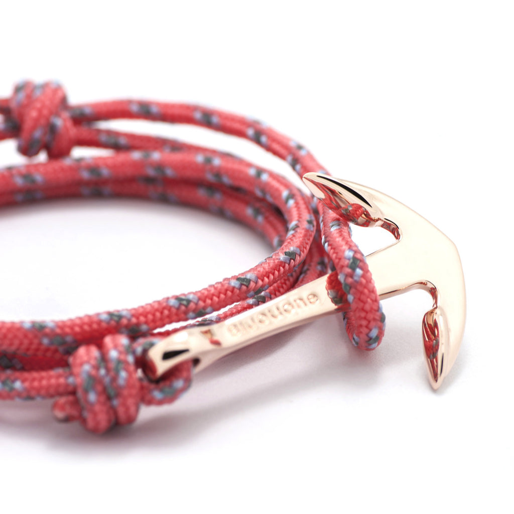 Rose Gold Anchor On Salmon Rope Bracelet - BIJOUONE
