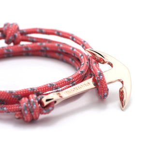 Rose Gold Anchor On Salmon Rope Bracelet - BIJOUONE